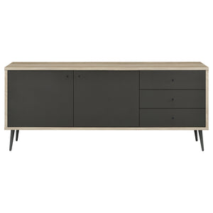 English Elm Greta Scandinavian 2-Door Accent Cabinet in Distressed Pine with Gray Legs, Drawers & Adjustable Shelves B062P358335