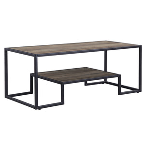English Elm Idella Industrial Rustic Oak Coffee Table with Black Metal Frame, 1-Tier Shelf, Durable PU Top B2726P287757