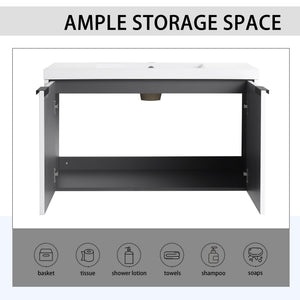 English Elm 36" Floating Bathroom Vanity with Resin Sink, Wavy Doors, Soft-Close Hinges & Durable Plywood Finish White W999P251811