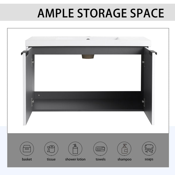 English Elm 36" Floating Bathroom Vanity with Resin Sink, Wavy Doors, Soft-Close Hinges & Durable Plywood Finish White W999P251811