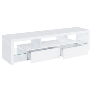 English Elm Lance Glossy White Three Piece Entertainment Center with Glass Shelves for Living Room B062S01736