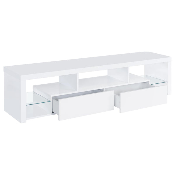 English Elm Lance Glossy White Three Piece Entertainment Center with Glass Shelves for Living Room B062S01736