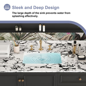 English Elm 49"x22" Sintered Stone Vanity Top with Undermount Ceramic Sink & Backsplash, Panda White, Durable Stain-Resistant Finish W509P362109