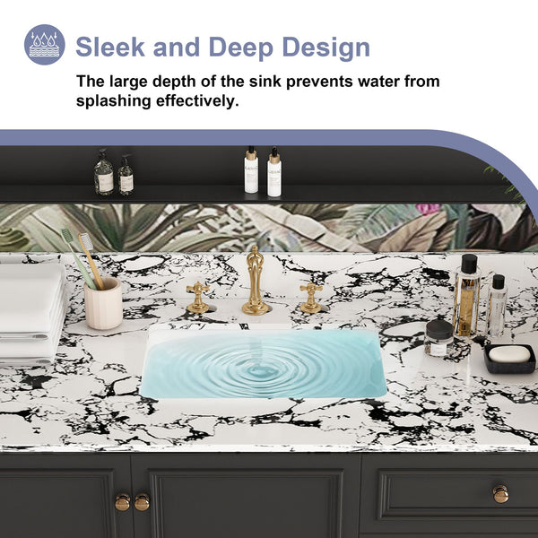 English Elm 49"x22" Sintered Stone Vanity Top with Undermount Ceramic Sink & Backsplash, Panda White, Durable Stain-Resistant Finish W509P362109