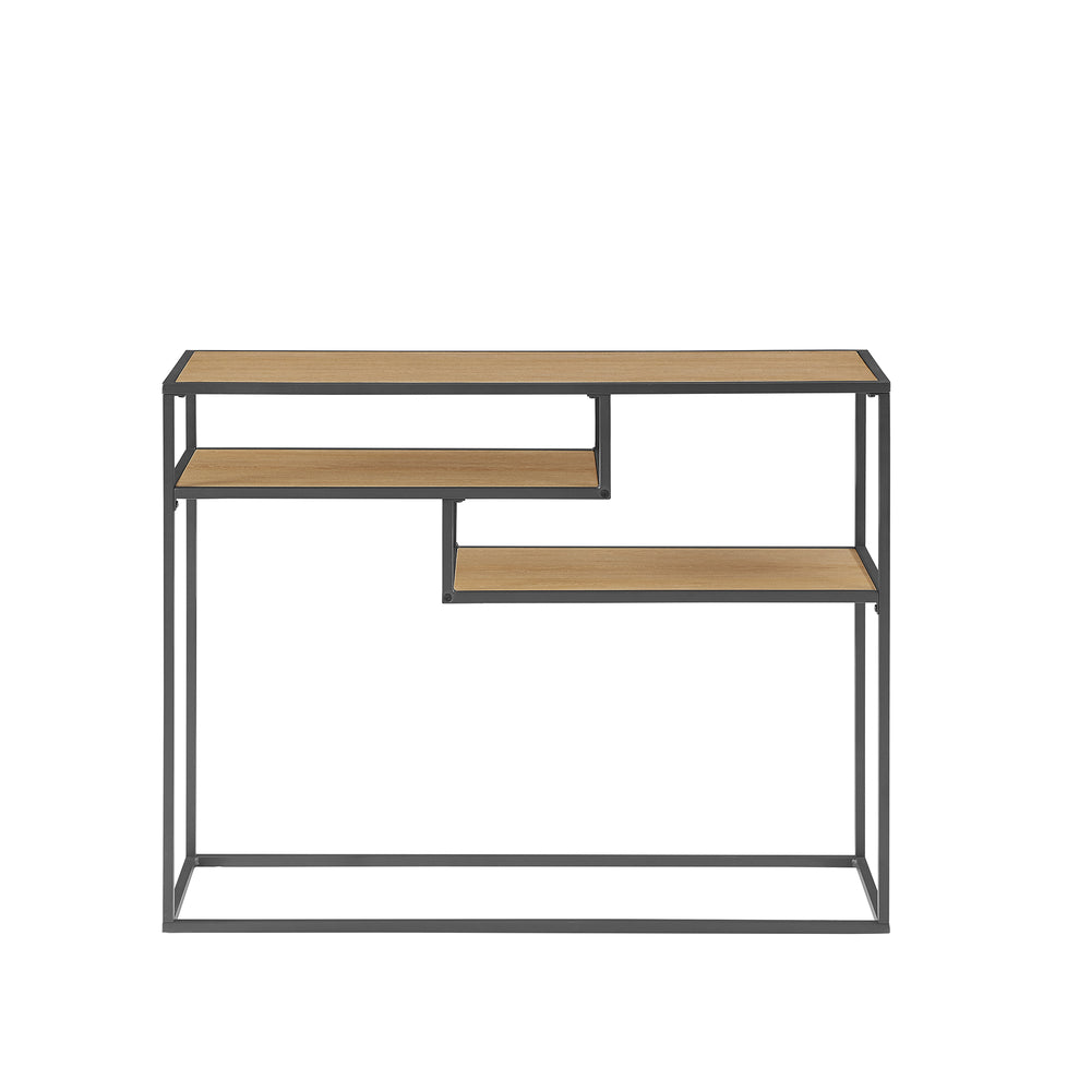 English Elm Walker Edison - Modern Minimal Floating Shelf Entryway Table Coastal Oak — Sleek MDF & Powder-Coated Steel, Warp-Resistant, 2 Display Shelves, Wall-Mount Ready B185P168981