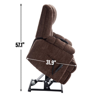 English Elm Dual Motor Power Lift Recliner Chenille Chair with Massage Heat and Infinite Positions Brown W3224P288490