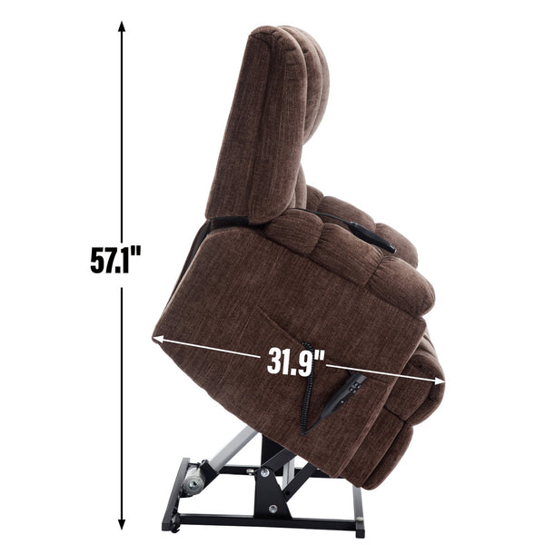 English Elm Dual Motor Power Lift Recliner Chenille Chair with Massage Heat and Infinite Positions Brown W3224P288490