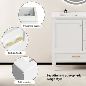 English Elm 30"black Matte Finish Bathroom Vanity with Soft Close Cabinet and Three Storage Drawers White W3133S00017