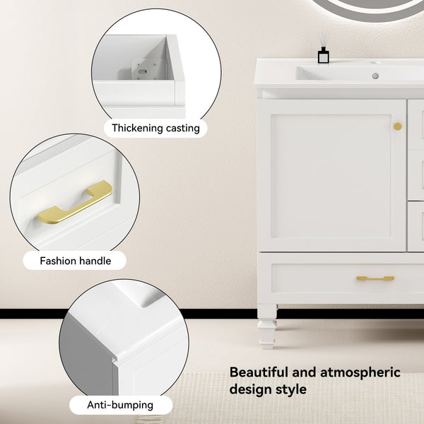 English Elm 30"black Matte Finish Bathroom Vanity with Soft Close Cabinet and Three Storage Drawers White W3133S00017
