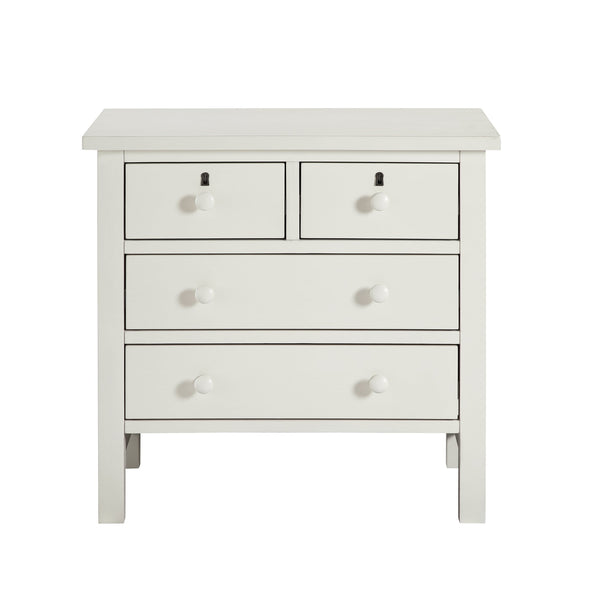 English Elm Georgina Distressed 4-Drawer Nightstand with French Dovetail Drawers and Decorative Faux Keyholes, 32" Antique White B050P376953