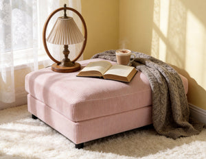 English Elm Corduroy Ribbed Upholstered Ottoman Plush Footrest or Extra Seating for Living Rooms Pink B2748P483414