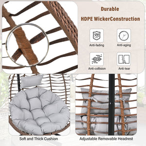 English Elm U_style Wicker Hanging Egg Chair with Stand Foldable Indoor Outdoor Swing Seat Brown+Gray N711P389502G