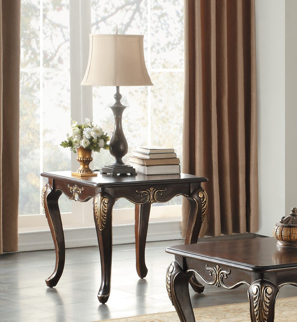 English Elm 1pc Traditional Croydon Cocktail Table in Dark Cherry Finish with Gold Tipping and Cabriole Legs, Elegant Living Room Accent Cherry 42.5 L x 31 W x 8 H B011P387131