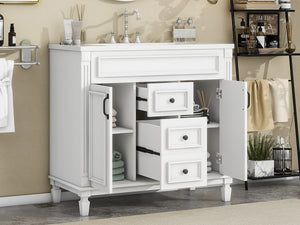 English Elm 36'' Modern Bathroom Vanity With Soft-Close Doors, Elegant Ceramic Sink, And Ample Storage Space N710P230231K