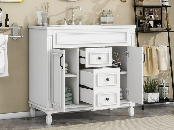 English Elm 36'' Modern Bathroom Vanity With Soft-Close Doors, Elegant Ceramic Sink, And Ample Storage Space N710P230231K