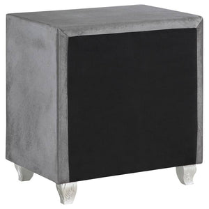 English Elm Glam Upholstered Nightstand with Acrylic Button Tufting Velvet Cabriole Feet Bedroom Gray B2741P435908
