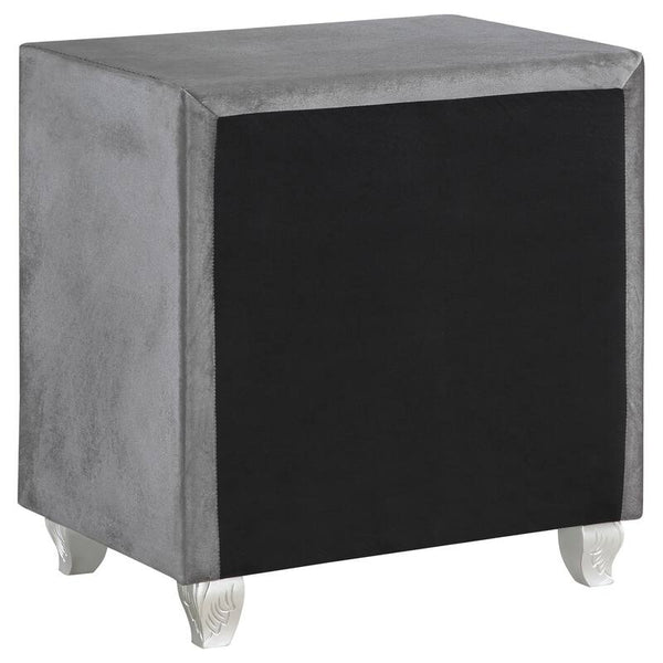 English Elm Glam Upholstered Nightstand with Acrylic Button Tufting Velvet Cabriole Feet Bedroom Gray B2741P435908