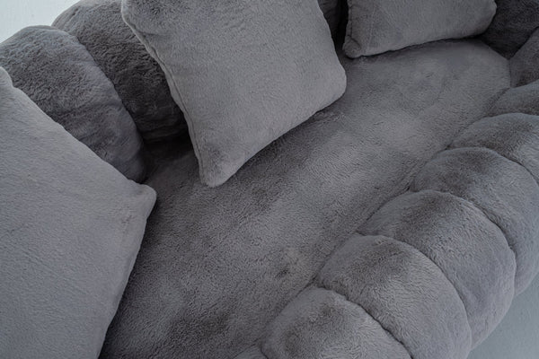 English Elm Floral-shaped Faux Fur Two Seater Sofa Sculptural Petal Design for Cozy Living Rooms Gray W2012P399202