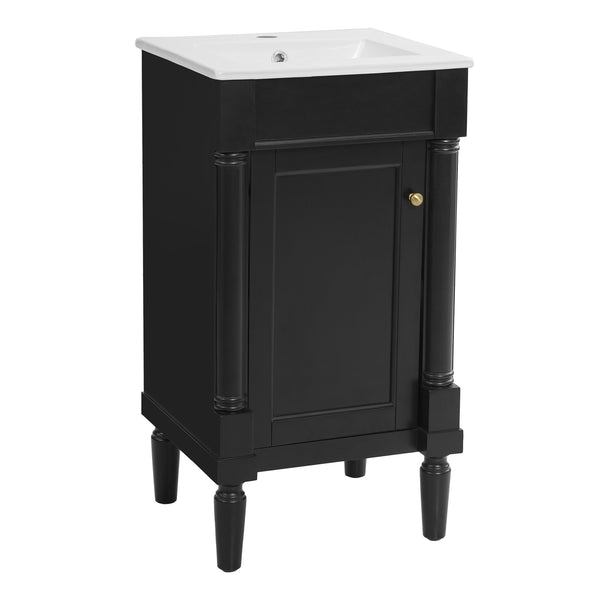 English Elm 18" French Style Vanity with Ceramic Sink Soft Close Door and Adjustable Shelf Black N710P415332B