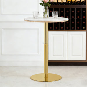 English Elm Rock Slab Round Bar Table with Gold Stainless Steel Base for Modern Home Entertaining W2920P443467
