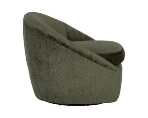 Sunpan Bliss Curvy Contemporary Swivel Lounge Chair in Hunter Green with Stylish Black Steel Base Bergen Olive