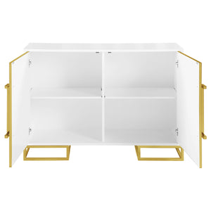 English Elm Synchrony White and Gold Art Deco 2-Door Accent Cabinet with Shelves, Metal Trim, Chic Storage B062P351428