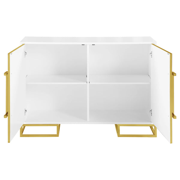 English Elm Synchrony White and Gold Art Deco 2-Door Accent Cabinet with Shelves, Metal Trim, Chic Storage B062P351428