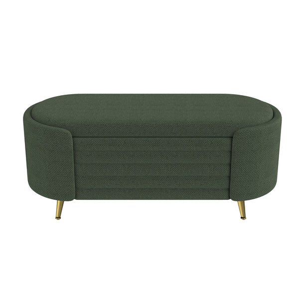 English Elm Modern Boucle Tufted Storage Ottoman Bench with Gold Legs for Bedroom or Entryway Green N719P305628F