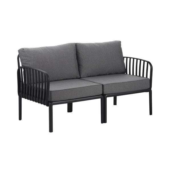 English Elm Christopher Knight Home® - 3 Piece Patio Conversation Set with Deep Seating Loveseat and Square Glass Coffee Table, Waterproof Cushions, Modern Outdoor Patio Furniture for Porch and Balcony (Seats 2, Heavy-Duty 400lb Capacity) Black+ Gray N780P199459B