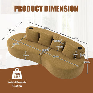 English Elm Modern Half Moon Chenille Sectional Three Seat Curved Sofa for Living Room or Apartment Mustard Yellow W395P435344