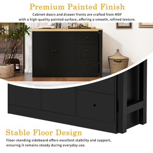English Elm U_style Extendable Wooden Sideboard with 3 Drawers and 2 Doors for Entryway Living Room N711P334768O