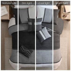 English Elm 7 Piece Faux Suede Comforter Set In Modern Black & Grey For Cal King - Cozy, Hypoallergenic & Stylish! B03597217