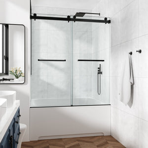English Elm 60*79" Frameless Double Sliding Shower Door Black - 10mm SGCC Tempered Glass, Leak-Free 304 Stainless Hardware, Nano Coating T3177P320591