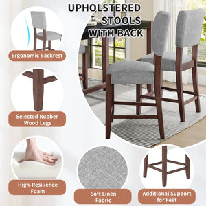 English Elm 5-Piece Counter Height Dining Set with Faux Marble Top and Upholstered Seats, Mid-Century Pub Charm Black+ Gray N752S000086B