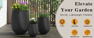 English Elm U_style Egg Shaped Mgo Stone Look Planters Set of 3 Sculptural Pots for Patio Garden N711P406659B