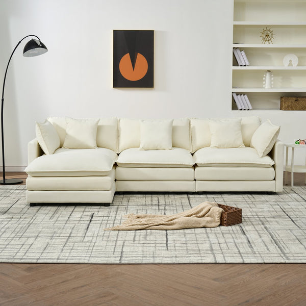 English Elm Modular cloud-inspired sectional sofa with chenille upholstery, deep seats, ottoman units, plush cushions White W2290S00011