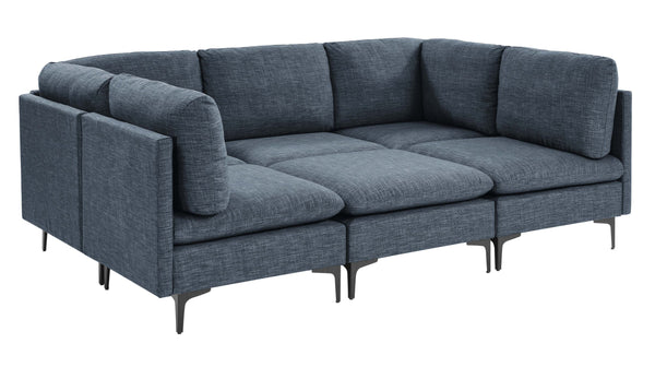 English Elm Linen Upholstered Modular Sectional Sofa with Tall Black Metal Legs for Living Room Dark Blue B2748S00125