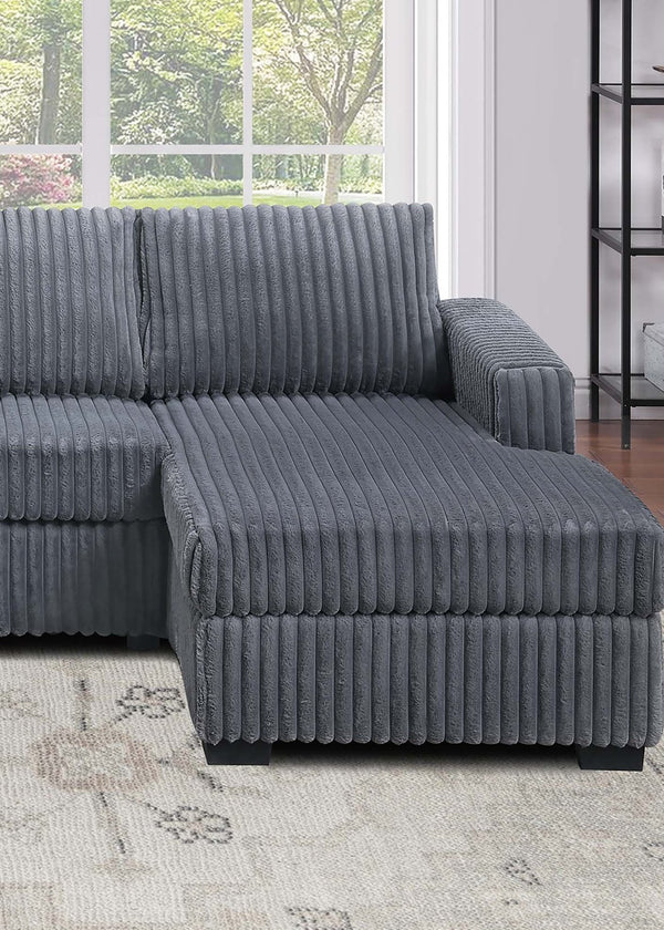 English Elm Black Jumbo Corduroy U-shaped Sectional Sofa Seats Four with Dual Chaise Lounge Dark Gray B011S02220