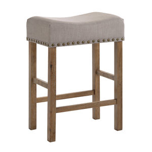 English Elm Tan Backless Counter Stools Set of 2 — Upholstered Linen Seats, Weathered Oak Legs, Rustic Modern Comfort B062P189245