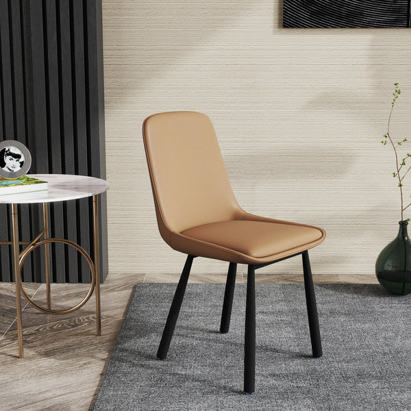 English Elm Modern Nordic Faux Leather Upholstered Dining Chairs Iron Legs Kitchen Set of 2 Khaki+Black W1535P460731