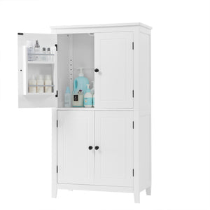 English Elm Elegant Bathroom Floor Storage Cabinet with 4 Doors, Adjustable Shelves, Anti-Tip Design, 28"L x 15"W White N725P188461K