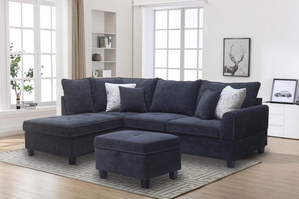 English Elm Harmony L-shaped Charcoal Fabric Sectional with Chaise and Storage Ottoman Included B061S00865