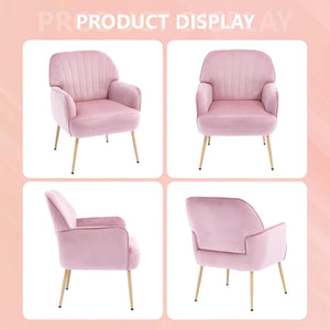 English Elm Velvet Barrel Accent Chair Tufted Shell Back with Metal Legs for Living Room Pink W5722P462513