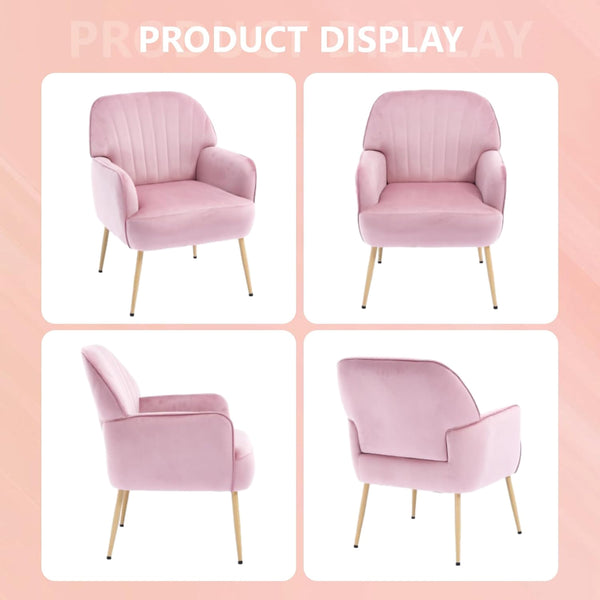 English Elm Velvet Barrel Accent Chair Tufted Shell Back with Metal Legs for Living Room Pink W5722P462513