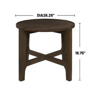 English Elm Round Solid Wood End Table - Elegant Dark Brown Accent Piece For Living Room With Compact Design B016P373107-GIGA