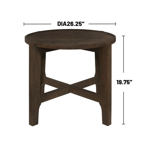 English Elm Round Solid Wood End Table - Elegant Dark Brown Accent Piece For Living Room With Compact Design B016P373107-GIGA