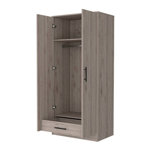 English Elm Rio Light Gray Double Door Armoire 71" High with Hanging Rod, Top Shelf & Hidden Bottom Drawer for Spacious Bedroom Storage B128S00113