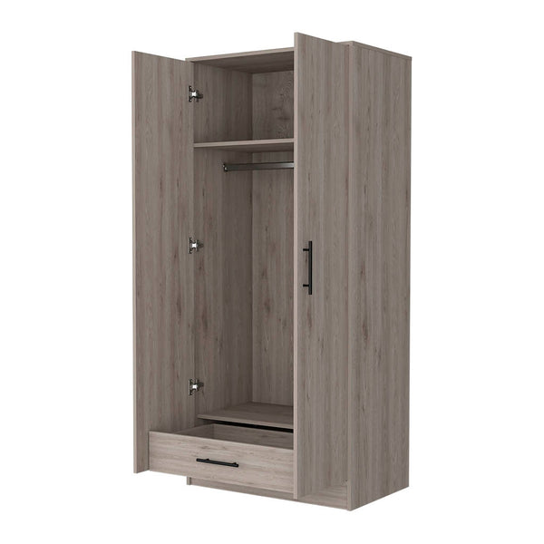 English Elm Rio Light Gray Double Door Armoire 71" High with Hanging Rod, Top Shelf & Hidden Bottom Drawer for Spacious Bedroom Storage B128S00113