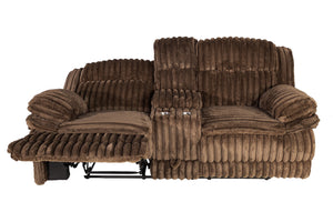 English Elm Living Chocolate Corduroy Motion Loveseat w Console & Cup Holders, Plush Manual Recliners, 85" B011P335400