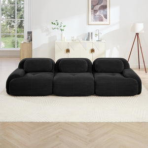 English Elm 3-seat Modular Corduroy Sectional Sofa Ergonomic Curved Design for Living Rooms Black W714S01275